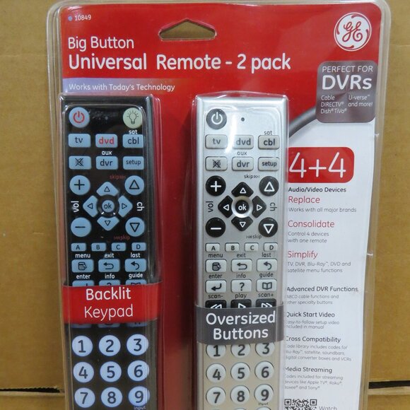 GE Big Button Universal Remote 2 Pack Remote Controls #10849 NIB NOS - Picture 1 of 7